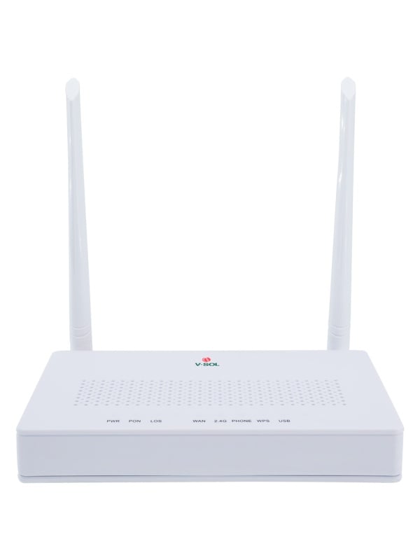 V-SOL Router ONT Wi-Fi 4 - 1X PON 4x LAN RJ45 10/100/1000Mbps 1x RJ11 - 802.11 b/g/n - Ideal para FTTH doméstico e empresarial