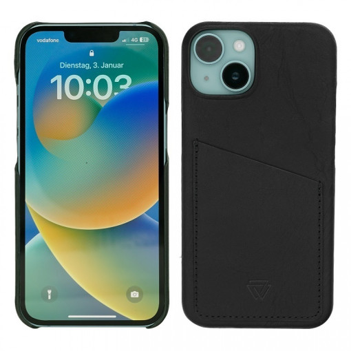 Wachikopa Full Leather Case with Card Holder *Natural Genuine Leather* for iPhone 14 Pro - Black