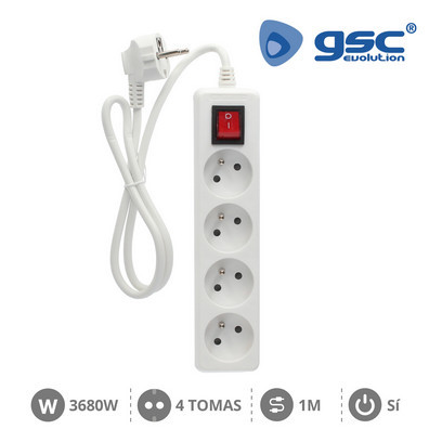 100025003 - 8433373024892Multiprise 4P + Int (3x1,0mm) 1M Branco