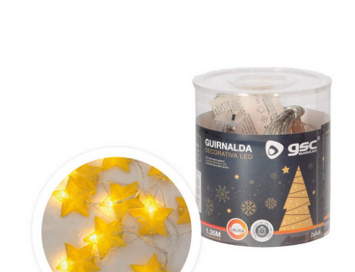204805001 - 8433373064553Estrelas LED douradas 1,35M 2xAA Luz quente