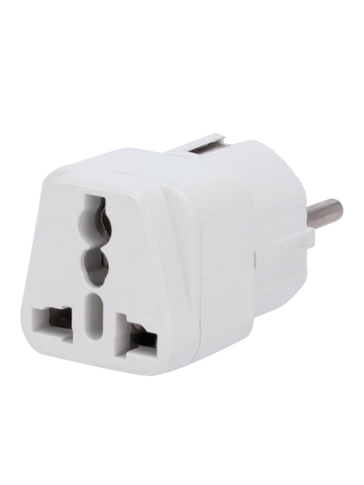 Adaptador - Registro tipo G (Reino Unido) a registro tipo F (UE) - Voltaje 250V AC - Actual máximo de salida 10-16 A - Color blanco