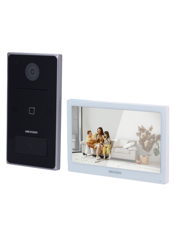 Kit de videoporteiro - Tecnologia IP &amp; WiFi - Placa e monitor | Permite 16 monitores mais - Leitor MF | PoE - Aplicação móvel com P2P | Relés internos no monitor - Montagem à superfície | IP65