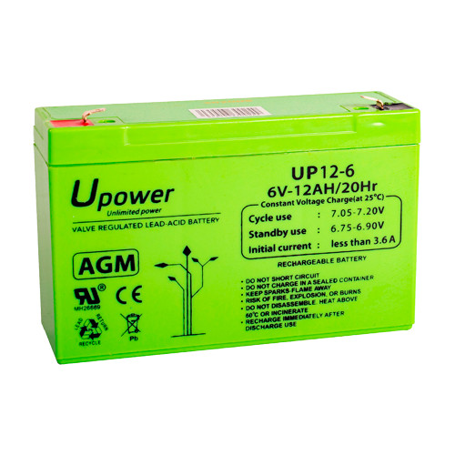 Machugas - Batería recargable - Tecnología dirigir ácido Prolongación - Voltaje 6 V - Capacidad 12.0 Ah - 100 x 151 x 51 / 1800 g - A respaldo ou usar directo