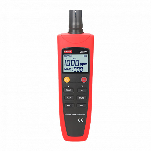 Medidor de monóxido de carbono (CO) - Incorpora sensor electroquímico de gas - Alarma configurable con señal audible - Visualización de valor máximo registrado - Auto testeo del sensor
