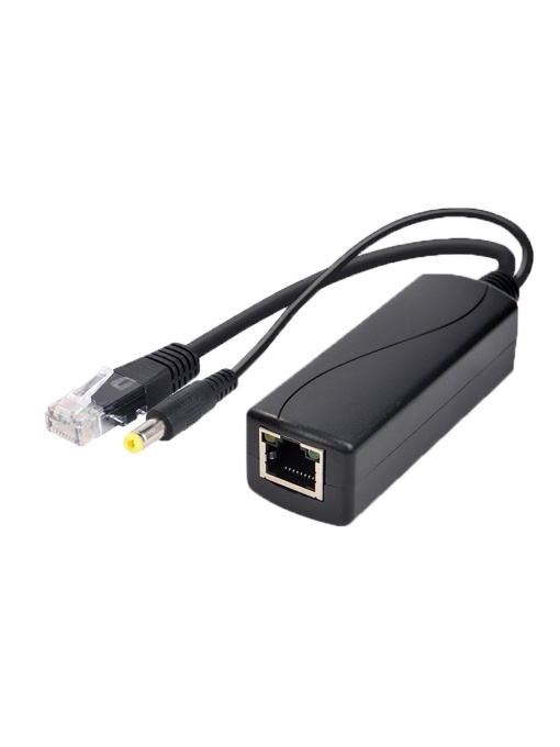 PoE Splitter - Para câmaras IP sem PoE - Entrada RJ45 (PoE) / Saída RJ45 e jack - Velocidade 10/100/1000Mbps - Potência máxima 30 W / DC 12 V / 2A - PoE IEEE802.3af / PoE IEEE802.3at