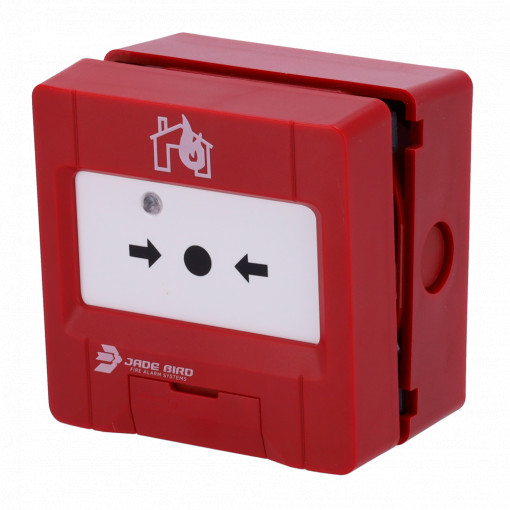 Pulsador analógico Jade Bird - Rearmável - Indicador luminoso e visual de activação - Contacto seco auxiliar - Resistência de alarme selecionável 680/470 Ω - Certificado EN 54-11