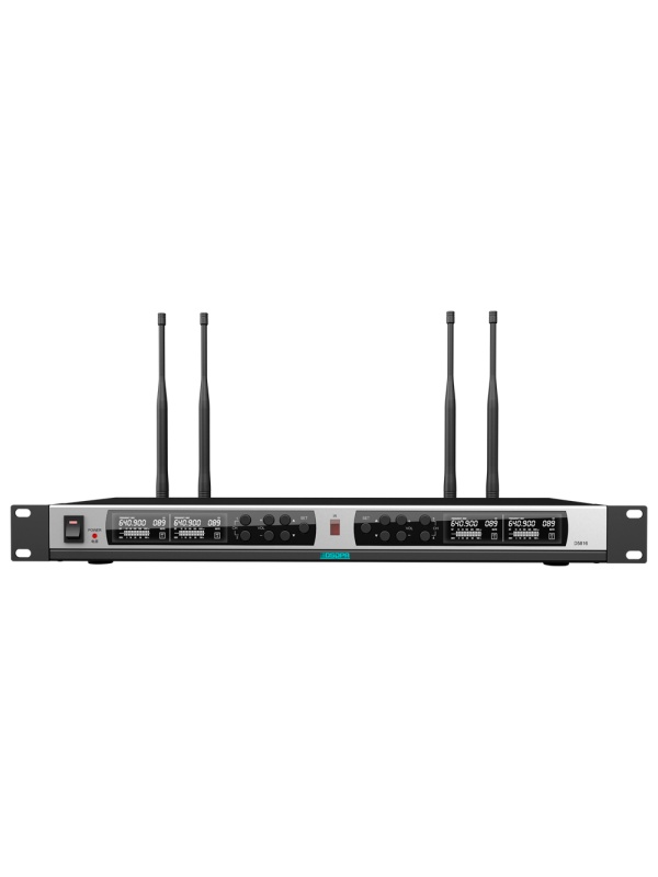 Recetor de microfone sem fios - Quatro canais - Emparelhamento mediante IV - Controlo de volume para cada canal - Saída XLR - Compatível com microfones DSPPA-D58XX