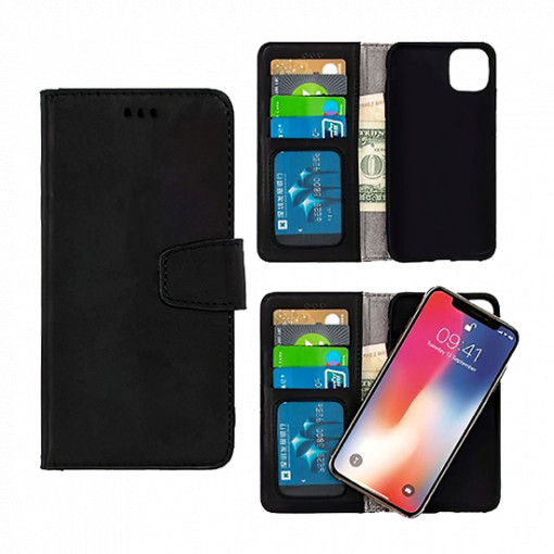Wachikopa Case with Detachable Flip Cover *Natural Genuine Leather* for iPhone 14 Pro - Black