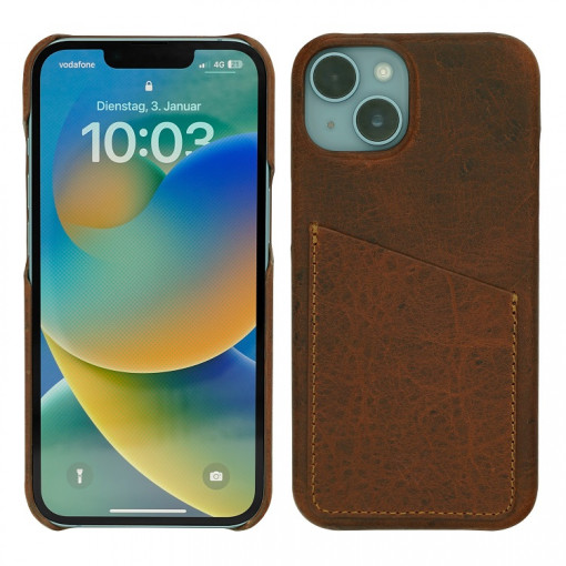 Wachikopa Full Leather Case with Card Holder *Natural Genuine Leather* for iPhone 14 Pro - Brown