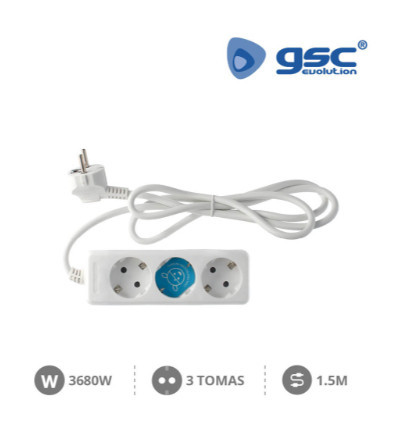 000000008 - 8436021940087Base múltipla 3T (3x1,5mm) 1,5M Branco