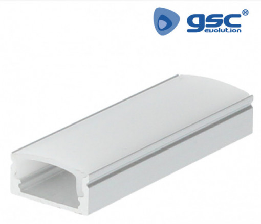 204025002 - 8433373050563Superfície de perfil de alumínio translúcido 2M para tiras de LED até 12mm