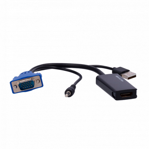 Adaptador de VGA+Audio a HDMI - Converte uma saída VGA+Áudio para HDMI - Resolução 1080p/720p - Entrada VGA+Audio - Saída HDMI