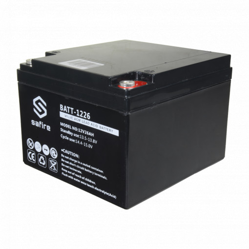 Bateria recarregável - Tecnología chumbo ácido AGM - Tensão 12 V - Capacidade 26 Ah - 182 x 166 x 126 mm / 8400 g - Para backup ou utilização directa