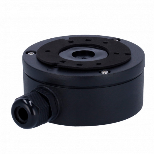 Caixa de conexões - Para câmaras dome ou bullet - Instalação em tecto ou parede - Apto para uso exterior - Cor preto - Passador de cabos