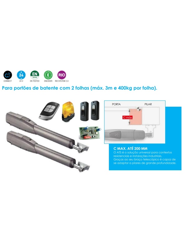 CAME - KIT ATS 3000 - 8K01MP-024 – 24V – Motor telescópico para portões com 2 folhas batente Máx. 3m por folha – 400kg
