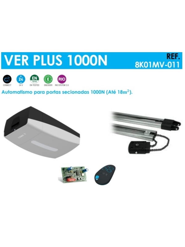 CAME VER PLUS 1000N - KIT 8K01MV-011 - Automatismo para portas secionadas 1000N (Até 18𝐦𝟐 / COM CALHA 4M)
