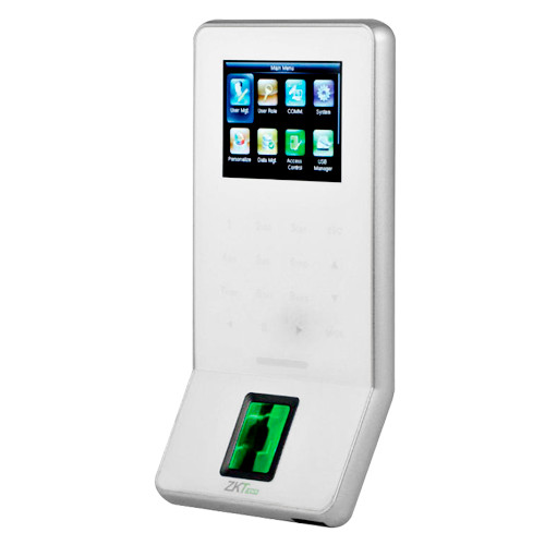 Controlo de presença e acesso - Sensor BioID de impressões digitais, cartão MF e PIN - 3.000 impressões | 30.000 registos - 2.4" TFT | TCP/IP, WiFi, USB, RS485 e Wiegand - Suave. Assiduidade: ZKBioTime8