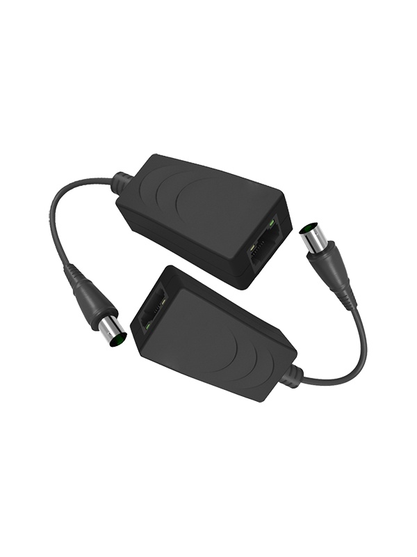 Extensor de IP por cabo coaxial - Passivo | Não requer alimentação - Emissor e receptor - Permite transmitir 1 canal IP - Distância máxima 200 m - Largura de banda 10/100 Mbps