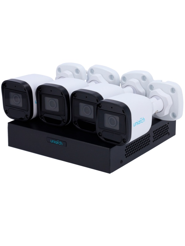 Kit de Videovigilância Uniarch - NVR 8CH PoE - 4 Câmaras bullet IP67 - 2 MP | 2.8 mm | IV 30 m - Espaço para 1 HDD - Compatível com ONVIF
