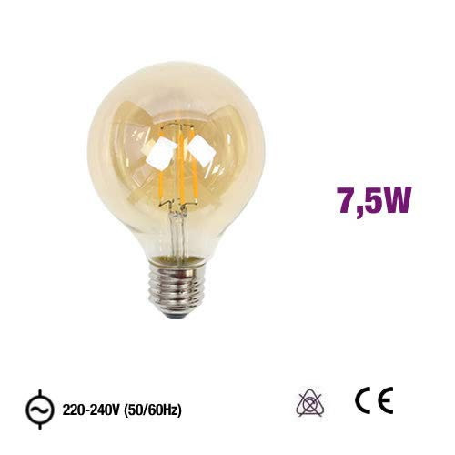 Lâmpada E27 G95 Led Filamento 7,5W 2300K AMBER GLASS
