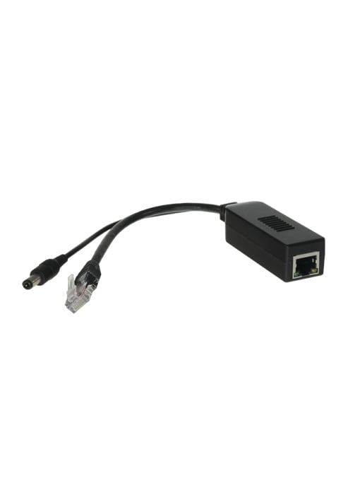 PoE Splitter - Para câmaras IP sem PoE - Entrada RJ45 (PoE) - Saída RJ45 e jack - Potência máx 25 W / DC 12 V - PoE IEEE802.3af / PoE IEEE802.3at
