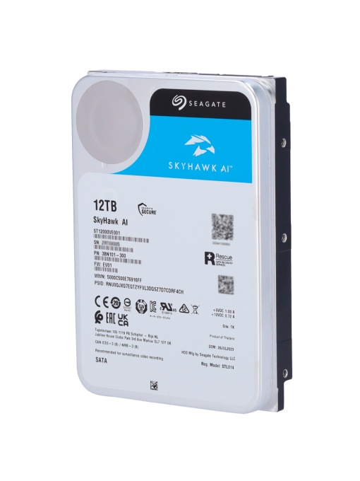 Seagate Skyhawk AI hard disk - Capacity 12 TB - SATA Interplay 6 GB/S - Up to 32 Artificial Intelligence Transmissions - Model ST12000VE001 - Special for Network Videners (NVR)