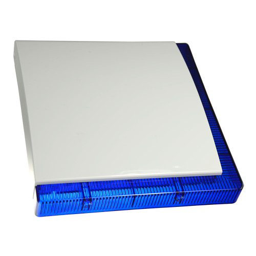 Sirene para exterior cablada - Certificado de grau 3 - Pressão sonora máxima 112 dBA - Flash de 2 barras de LEDs de sinalização - Luz azul e frente personalizável - Bateria de apoio incluída