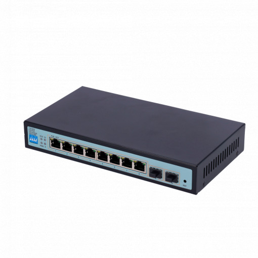 Switch PoE - 8 portas Gigabit PoE + 2 Gigabit SFP - 30 W por porta / Máximo 96W - 1 Porta Hi-PoE até 46W - VLAN/ Isolamento de portas/STP/RSTP/MSTP/ACL/QoS - LACP/DHCP Snoop/IGMP Snoop/Port Mirror