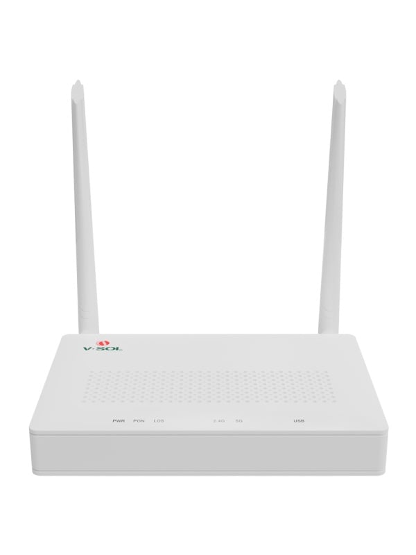 V-SOL Router ONT Wi-Fi 5 AC1200 - 1X PON 4x LAN RJ45 10/100/1000Mbps 1x USB3.0 - 802.11ac 2x2 de banda dupla 2.4 e 5GHz - Ideal para FTTH doméstico e empresarial - Concebido para criar uma rede Mesh completa
