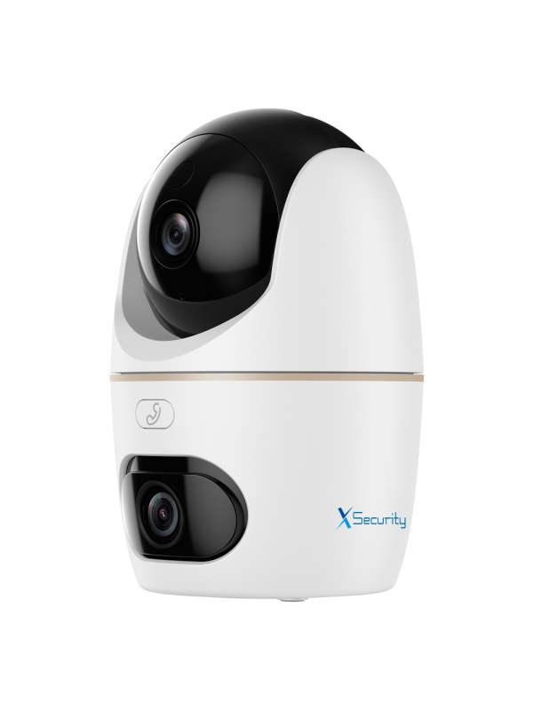 X-Security IP Wi-Fi duplo - Lente dupla (Panorâmica 5Mpx + PT 5Mpx)) - Lente PT 3.6 mm | Lente panorâmica 3.6 mm - Dual Light 30 m | IVS | Deteção de animais - Microfone e altifalante incorporados | MicroSD - AutoTrack | Sirene e luz de dissuasão | Interi