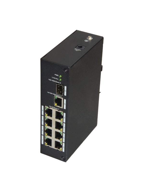 X-Security - Switch Industrial - 8 portas RJ45 + 1 Uplink GIGA + 1 SFP - Velocidade 10/100 Mbps - Plug &amp; Play - Tecnologia de poupança de energia