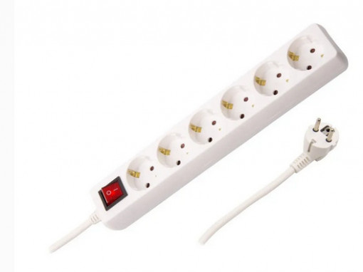 BLOCO BRANCO 6x SCHUKO 1.4m 3G1.5mm2 + INT