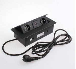 Bloco de tomadas 2xtomadas francesas , 1 USB preto cabo 1,5mt