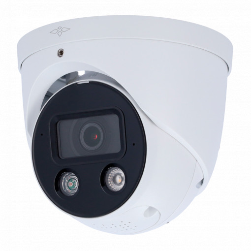 Câmara Dome IP X-Security - 4 Megapixel (2688x1520) - Lente 2.8 mm | Dissuasão ativa - Microfone Dual e altifalante integrado - Wizsense | Funcionalidades inteligentes - Alarme sonoro e luminoso (luzes vermelha e azul).