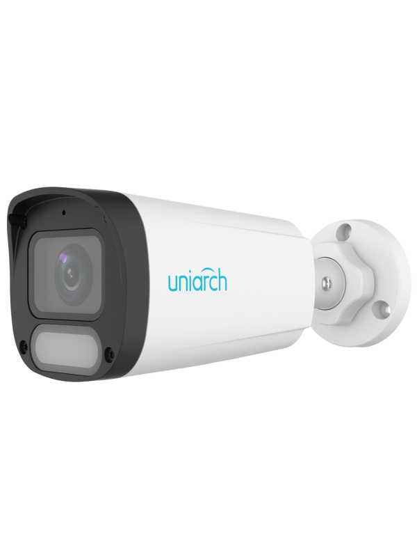 Câmara IP Bullet | Uniarch - 2 MP | Lente 2.8 mm | microSD 512 GB - Luz branca 30 m | WDR 120 dB - Hunter Color com tecnologia WISE-ISP - PoE | UMD | IP67 - Botão de reset | Microfone incorporado