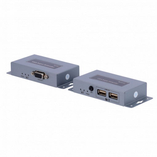 Extensor VGA/USB por UTP - Emissor e receptor - Alcance 100 m - Até 1920x1440 - Sobre cabo UTP Cat 5/5e/6 - Alimentação DC 12 V