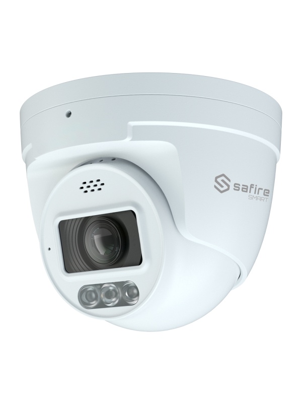 Safire Smart - Câmara Turret IP gama I1 com Dissuasão Ativa - Resolução 8 Megapixel (3840x2160) - Lente 2.8-12 mm | MIC e altifalante | Duallight 40m - IA: Classificação de humano e veículo - Impermeabilidade IP67 | PoE (IEEE802.3af)