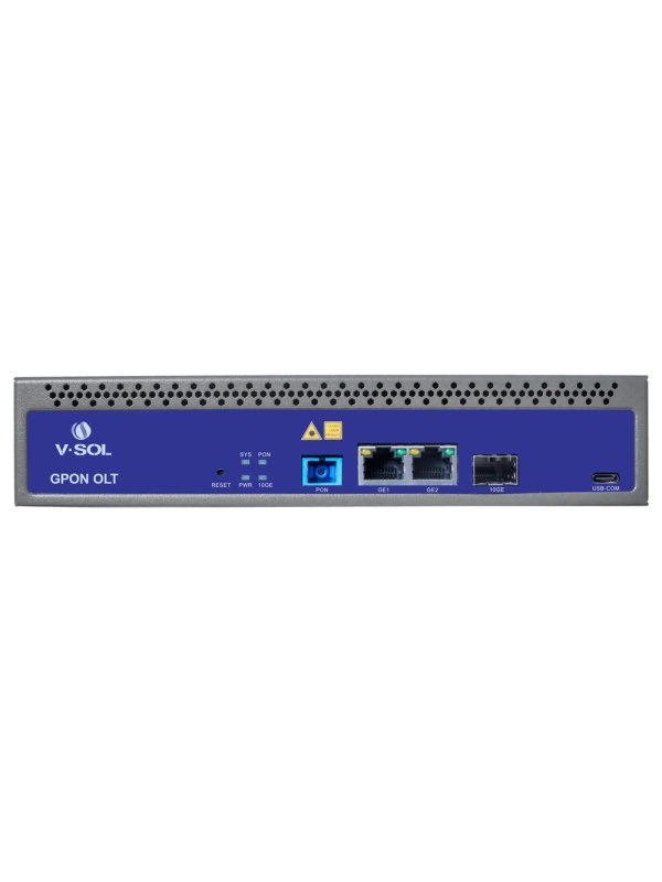 V-SOL Single Pon Gpon OLT - 2 Portas RJ45 10/100/1000 Mbps + 1 Porta SFP+ 1/10Gigabit - Até 128 ONTs por dispositivo - Distância de transmissão até 20 km - Roteamento Camada 3 (NAT,DMZ,ACL,PPPOE,DHCP ) - Switching Camada 2 ( VLANs, MULTICAST, STP )