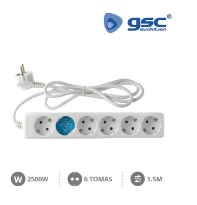 000000006 - 8436021940063Base múltipla 6T (3x1,0mm) 1,5M Branco