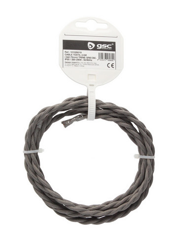 101025019 - 8433373069800Cabo têxtil 2,5M (2x0,75mm) trançado Cinza escuro