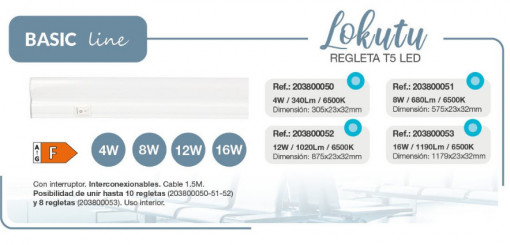 203800052 - 8433373065079Faixa de LED Lokutu T5 875mm 12W 6500K