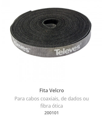 Fita Velcro para Cabos 8m, Largura: 20mm, Preta (2 unidades)