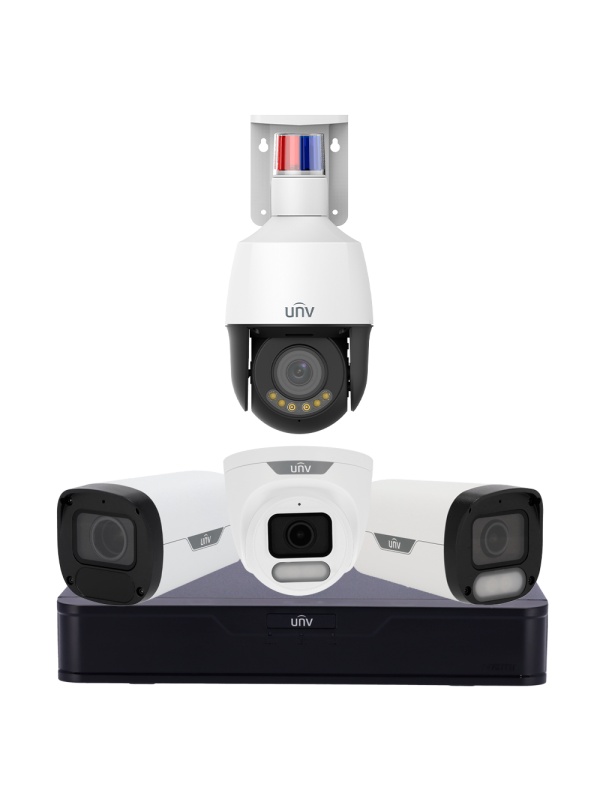 Kit de Videovigilância Uniview - NVR 8CH PoE | AcuSearch | SIP | UMD - Bullet 4 MP Wise-ISP | SIP Lite | 2.8 mm - Turret4 MP Wise-ISP | SIP Lite | 2.8 mm - Bullet 4 MP | Lente varifocal | 2.8~12 mm - PTZ 4MP 5x Wise-ISP Triguard | 2.7~13.5 mm