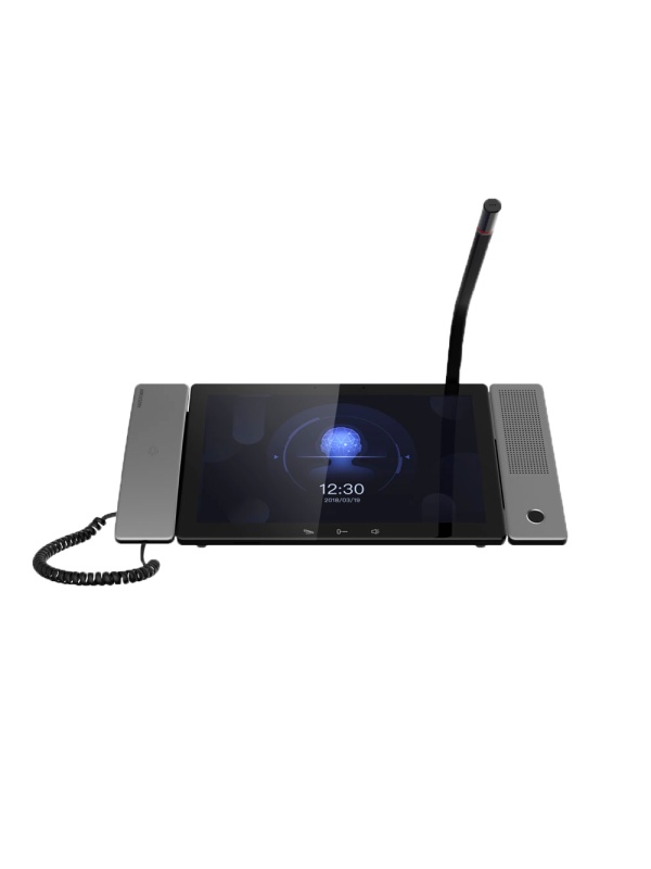 Monitor principal para sistemas de vídeo porteiro - Ecrã táctil IPS de 10.1" - Áudio omnidirecional - TCP/IP, SIP | 2 saídas de relé - Ranhura microSD até 128 GB - Telefone para comunicação
