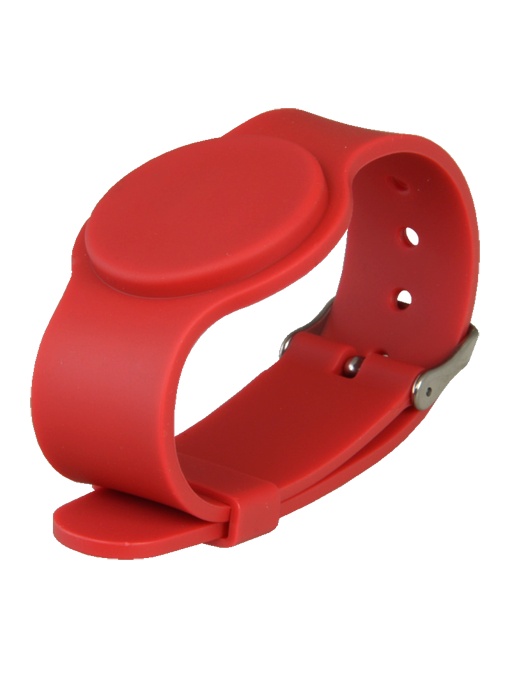 Proximity Bracelet - Radio Frequency ID - Passive MF: Red Color - High Frequency 13.56 MHz - Stit -adjustable belt - Maximum safety