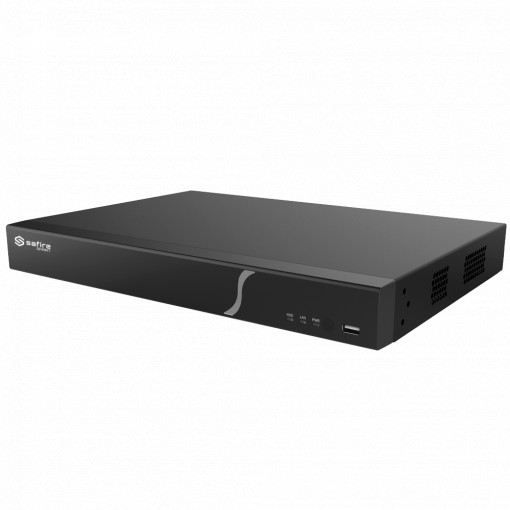 Safire Smart - Grabador NVR para cámaras IP gama B2 - 16CH Puertos PoE / Compresión H.265S / 2HDD - Resolución hasta 12Mpx / Ancho de banda 80Mbps - HDMI 4K y VGA / Dewarping Fisheye - Reconocimiento facial, Metadatos de vídeo