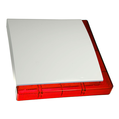 Sirene para exterior cablada - Certificado de grau 3 - Pressão sonora máxima 112 dBA - Flash de 2 barras de LEDs de sinalização - Luz vermelha e frente personalizável - Bateria de apoio incluída