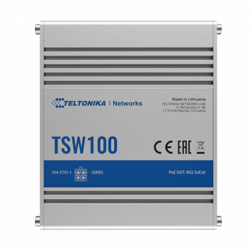 Teltonika Switch Non -Managed Industrial - 5 Puertas Ethernet RJ45 Gigabit - 4 Doors Ethernet Poe+ 802.3AF/AT - Up to 30W by Poe Porta - Up to 120w Poa Poa - Roil Aluminum Box