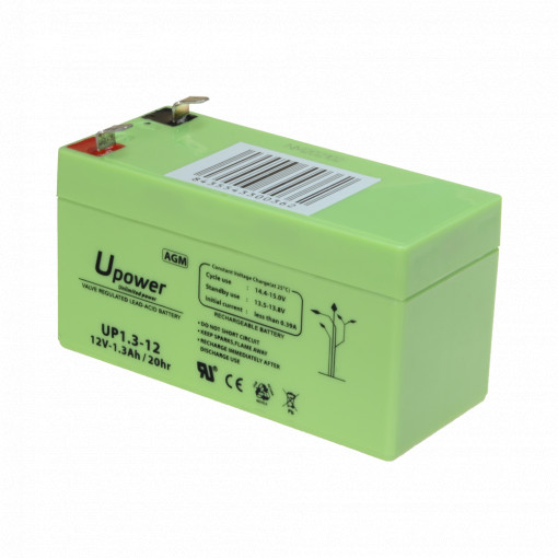 Upower - Bateria recarregável - Tecnología chumbo ácido AGM - Tensão 12 V - Capacidade 1.3 Ah - 58 x 97 x 43 mm / 570 g - Para backup ou utilização directa