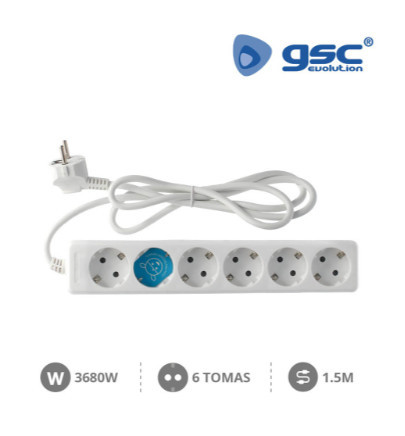 000000014 - 8436021940148Base múltipla 6T (3x1,5mm) 1,5M Branco